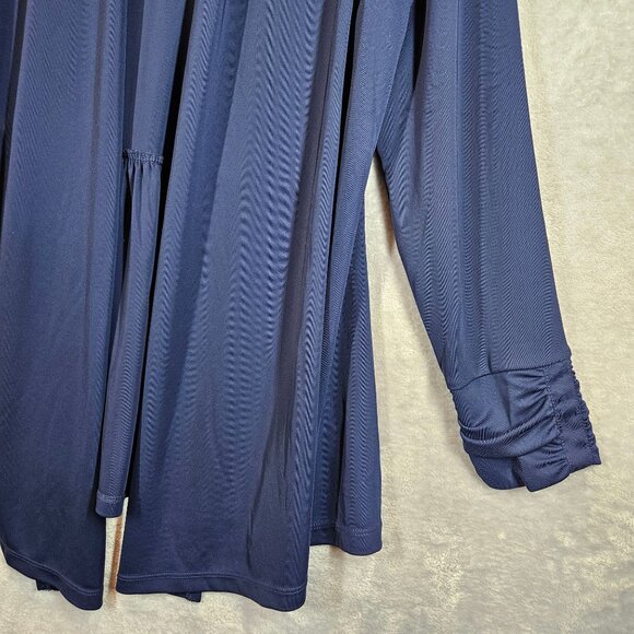Susan Graver Premier Navy Womens L Open Cardigan Ruched Sleeves liquid silk - Picture 7 of 14